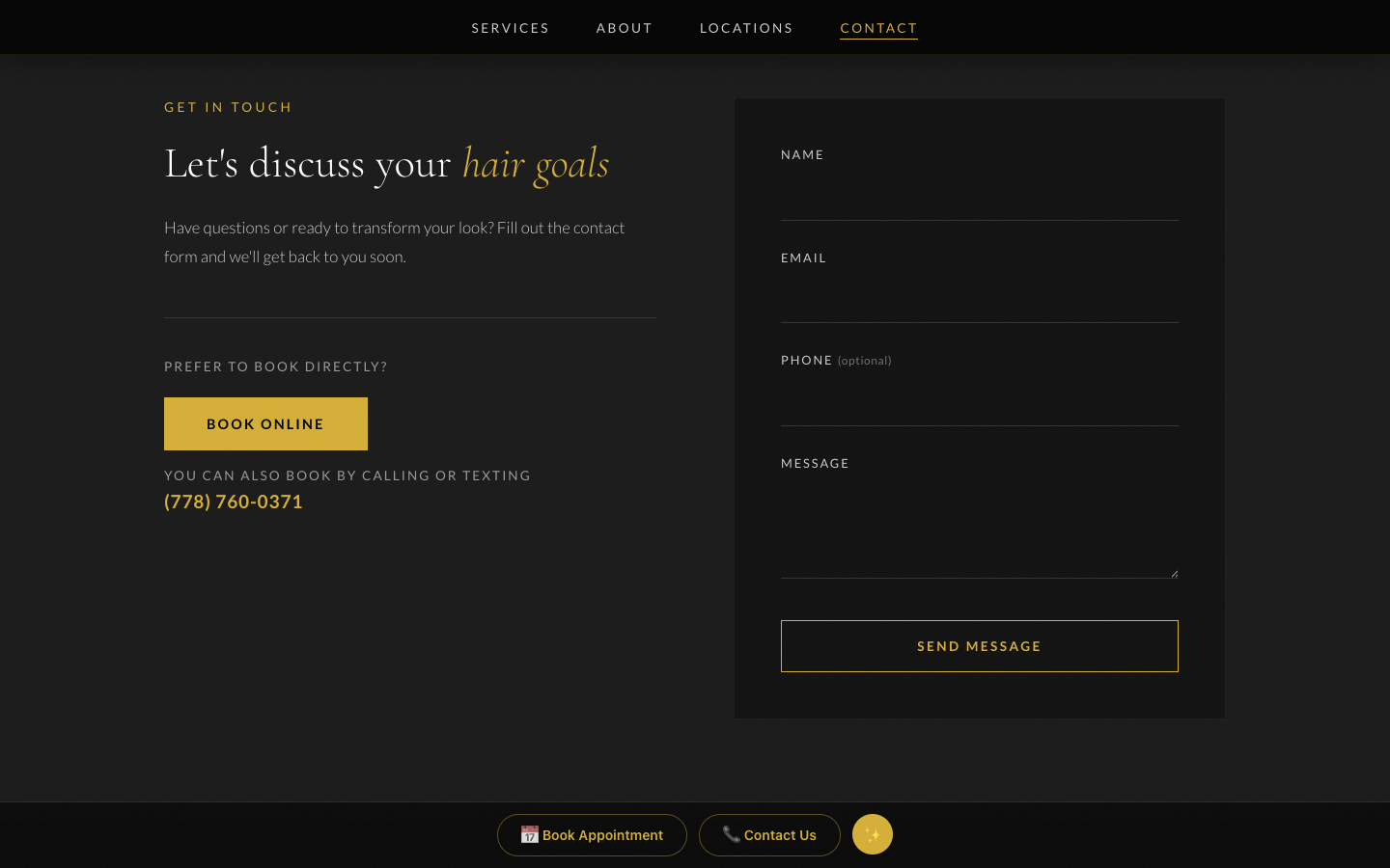 Contact form and footer with social links